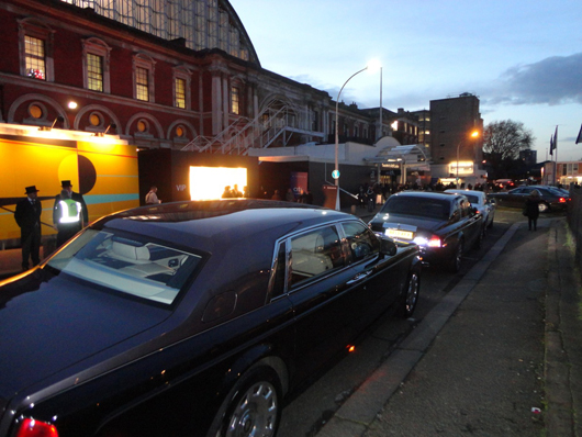 A line of Rolls Royces outside the VIP evening at Art14 London at Olympia. Image Auction Central News.